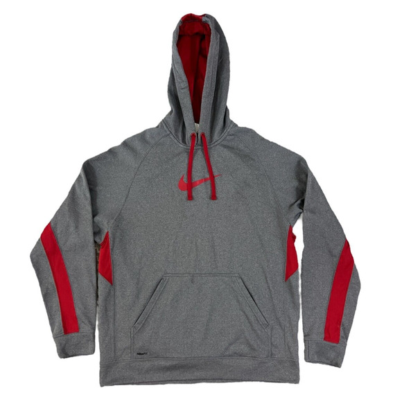 VTG Nike Fit Therma Gray & Red Long Sleeve Hoodie Men Size‎ Large - Picture 1 of 7